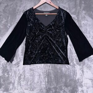 Vtg Y2K Velvet Burnout Top Womens XL   Ruched Bell Sleeve Whimsigoth Witchy